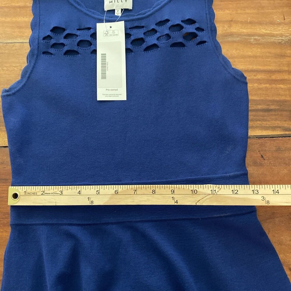 Milly New York Royal Blue Laser Cut Out Dress Fit Flare Size P - Picture 7 of 7